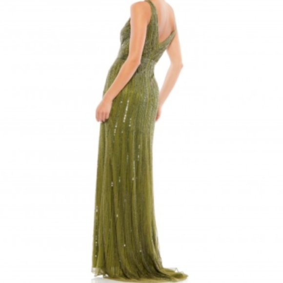 MAC DUGGAL 5219D BEADED V-NECK OLIVE GOWN sz 10 - Picture 3 of 9